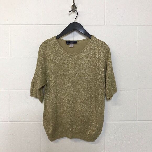 Norton McNaughton Womens Vintage Knit Sweater Top Gold Short Sleeve Size Medium - Picture 1 of 11